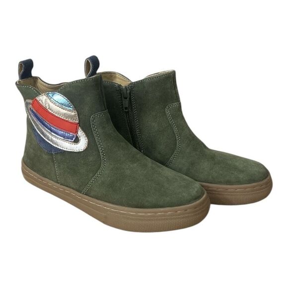 Mini Boden Kids Unisex Bootie Size 34(2.5 US) Green Suede Planet Saturn Leather - Picture 11 of 12